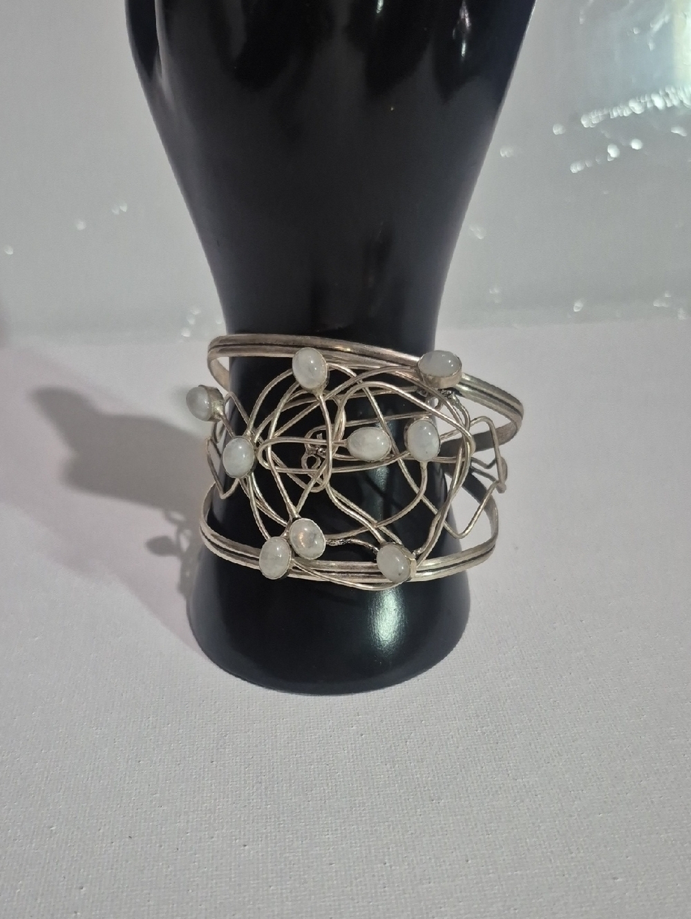 Sterling Silver Moonstone Wire Cuff Bracelet - Women Jewelry